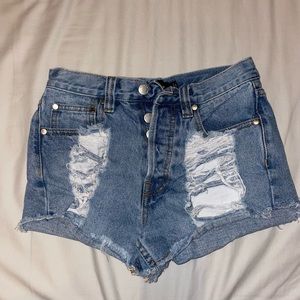 MinkPink Jean Ripped Shorts